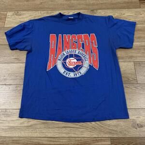 Vintage 90s Texas Rangers Blue MLB Baseball Shirt Trench USA